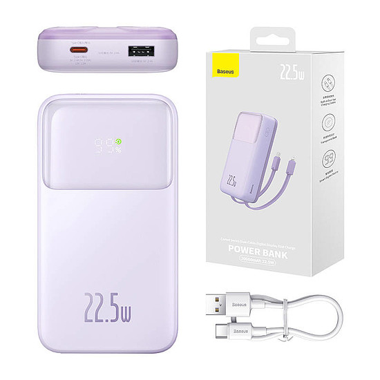 Powerbank Baseus Comet 20000 mAh, USB vagy USB-C, 22,5 W, lila (PPMD020105)