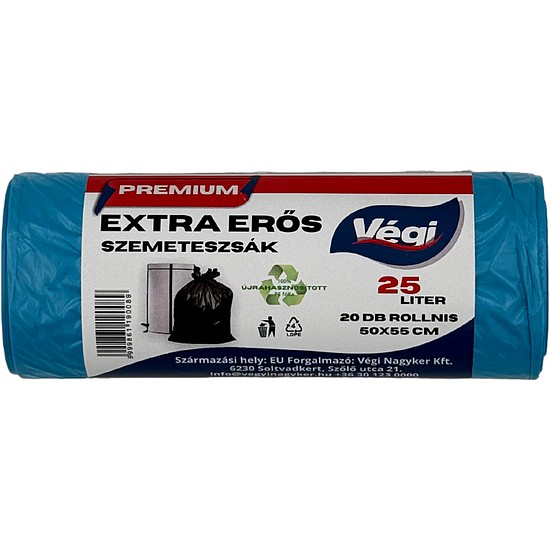 Prémium szemeteszsák extra erős 25 literes kék 20db/csg 50x55cm 12 micron