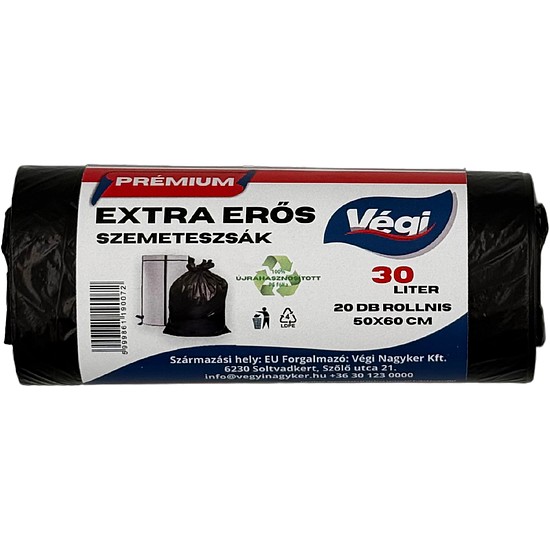 Prémium szemeteszsák extra erős 30 literes fekete 20db/csg 50x60cm 12 micron