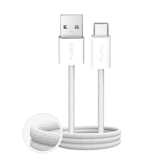 Puro Fabrik 2.0 10W USB-A - USB-C fonott kábel 1,5m - fehér