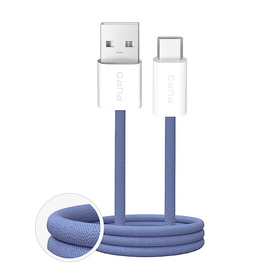 Puro Fabrik 2.0 10W USB-A - USB-C fonott kábel 1,5m - kék
