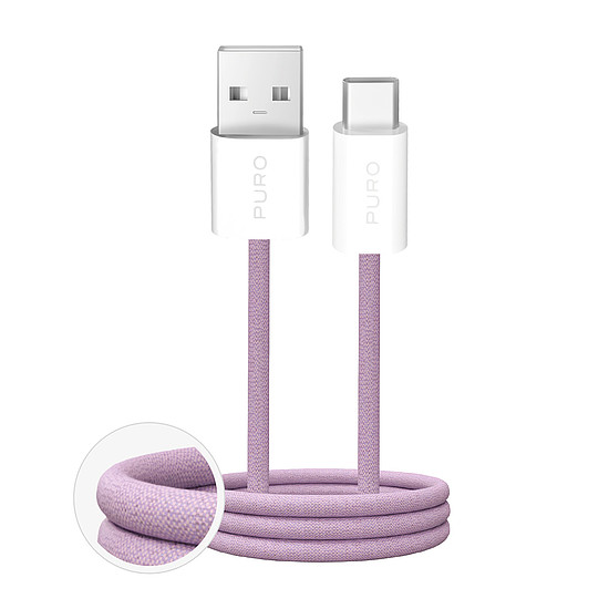 Puro Fabrik 2.0 10W USB-A - USB-C fonott kábel 1,5m - Rózsaszín