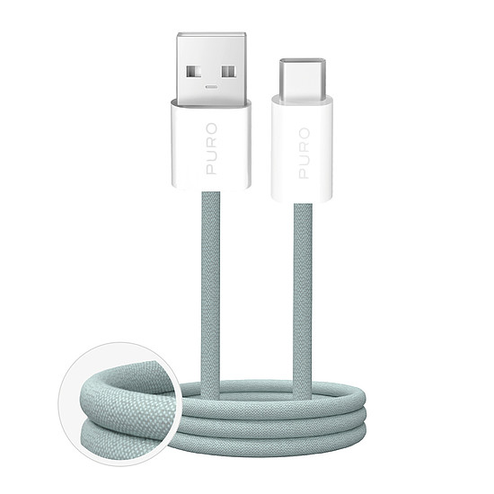 Puro Fabrik 2.0 10W USB-A - USB-C fonott kábel 1,5m - zöld