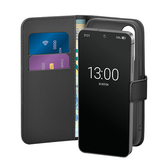 Puro füzettok kihajtható és pénztárcás Samsung Galaxy S25 készülékhez - fekete