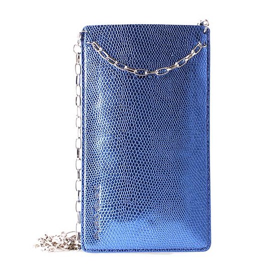 PURO GLAM lánc - Univerzális tok okostelefonokhoz 2 kártyanyílással, XL arany lánccal kék (PGPCCHAIN2XL)