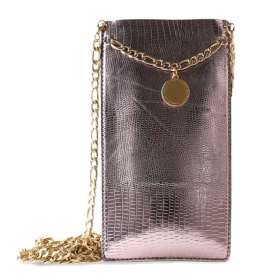 PURO GLAM lánc - Univerzális tok okostelefonokhoz 2 kártyanyílással, XL arany lánccal barna (PGPCCHAIN3XL)