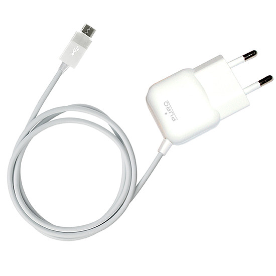 PURO Mini utazási töltő - Hordozható fali töltő Micro USB kábellel fehér (MTCMICROWHI)