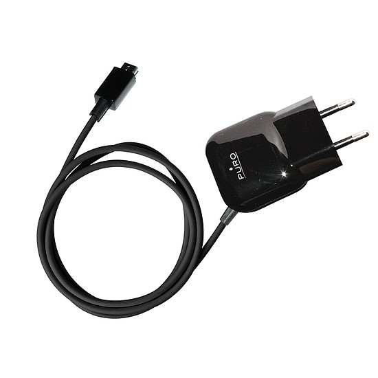 PURO Mini utazási töltő - Hordozható fali töltő Micro USB kábellel fekete (MTCMICROBLK)
