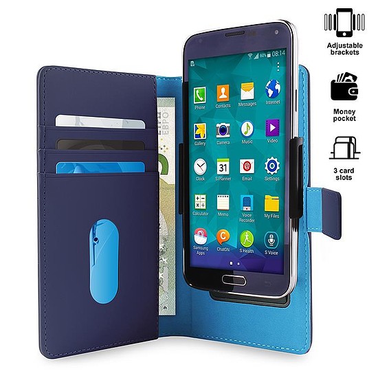 PURO Smart Wallet - Univerzális tok tartóval fényképezéshez, kártya- és pénzzsebekkel, XL-es méret kék (UNIWALLET3BLUEXL)