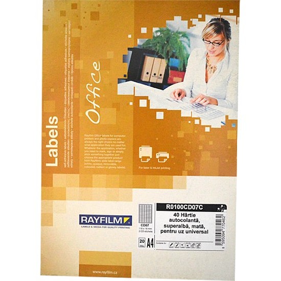 RayFilm R0100 CD07C univerzális CD DVD címke külső átmérő 118mm belső átmérő 18mm 20ív/csomag