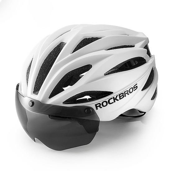 Rockbros kerékpáros sisak napellenzővel, levehető UV védőszemüveg, uniszex, matt - fehér