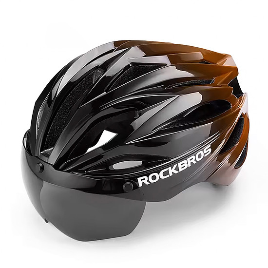 Rockbros kerékpáros sisak napellenzővel, levehető UV védőszemüveggel, uniszex - fekete/barna