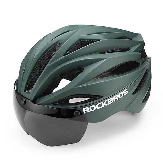 Rockbros kerékpáros sisak napellenzővel, levehető UV védőszemüveggel, uniszex - zöld