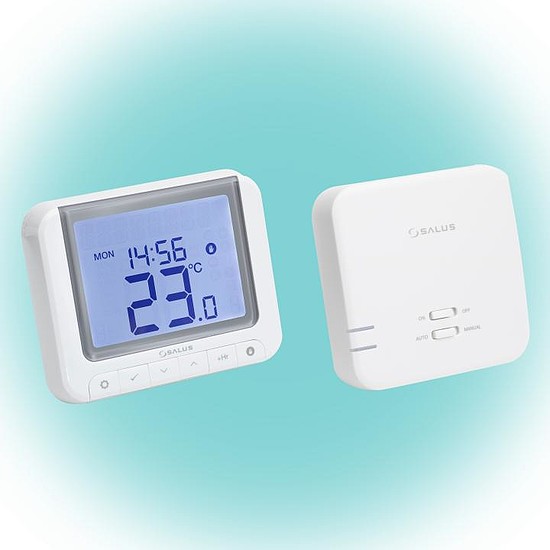 SALUS RT520RF vezeték nélküli szobatermosztát, Opentherm csatlakozó, kontaktus kimenet, LCD, PIN kód, szerviz figyelmeztető, 5 - 32,5 C