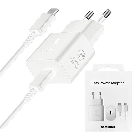 Samsung - Eredeti fali töltő T2510 (EP-T2510XWEGEU) - Type-C 25W, szupergyors töltés USB-C kábellel - fehér (buborékcsomagolás) (KF2316716)