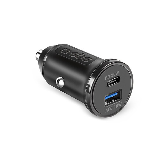 SBS TECRPD25W autós töltő 25W USB-A USB-C tápellátással - fekete