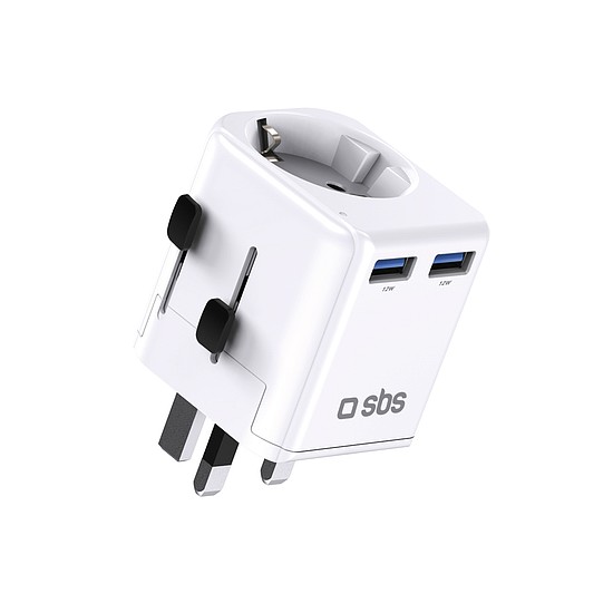 SBS univerzális utazó adapter - EU 2xUSB-A - fehér