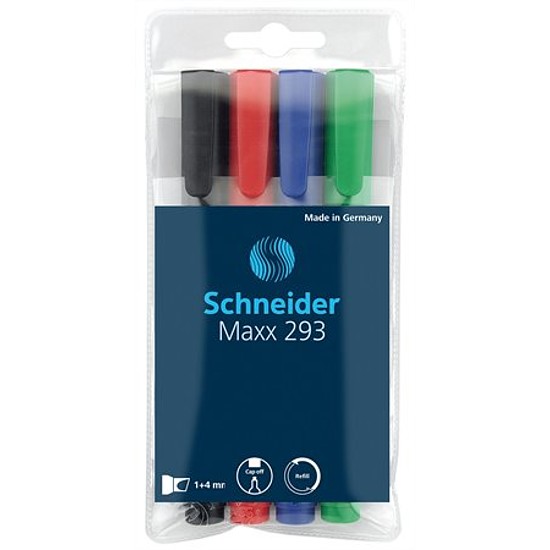Schneider Maxx 293 tábla- és flipchart marker készlet 2-5 mm vágott hegy 4 db-os készlet utántölthető