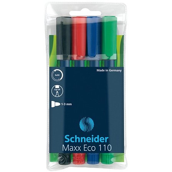 Schneider Maxx Eco 110 tábla- és flipchart marker készlet 1-3 mm kerek hegy 4 db-os készlet utántölthető