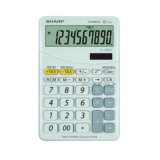 Sharp EL-M332 BPK számológép asztali 10 számjegy elem+napelem döntött kijelző ÁFA és valutaszámítás "00" gomb, %, +/-, rózsaszín