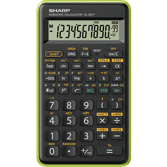 Sharp EL501TBGR 146 tudományos funkció, 10+2 számjegyes (1 soros) zöld