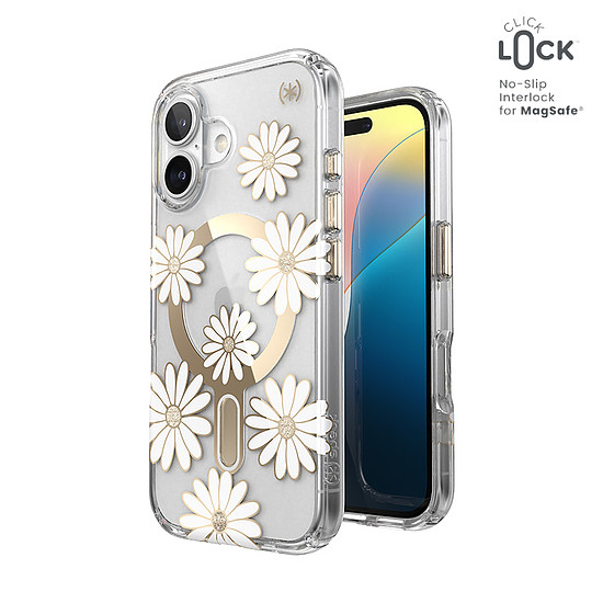 Speck Presidio Lux ClickLock & MagSafe - tok iPhone 16-hoz Sunshine Daisies / átlátszó / arany (150745-3257)