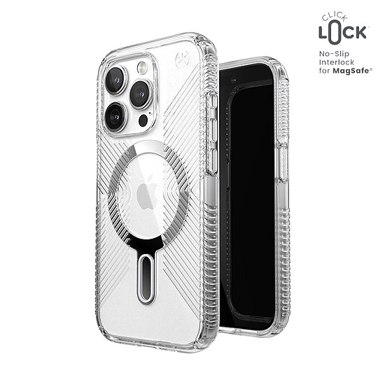 Speck Presidio Perfect-Clear Grip ClickLock & Magsafe - tok iPhone 15 Pro készülékhez átlátszó / krómozott felület / Serene ezüst (150451-3199)