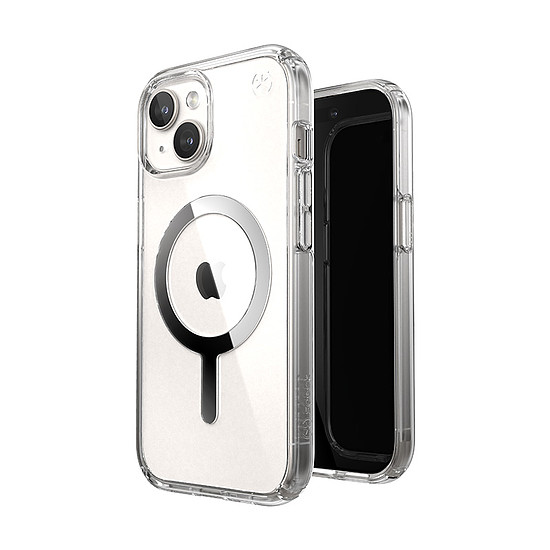 Speck Presidio Perfect-Clear MagSafe - tok iPhone 15 / iPhone 14 / iPhone 13 telefonokhoz átlátszó / krómozott felület / Serene ezüst (150553-3240)