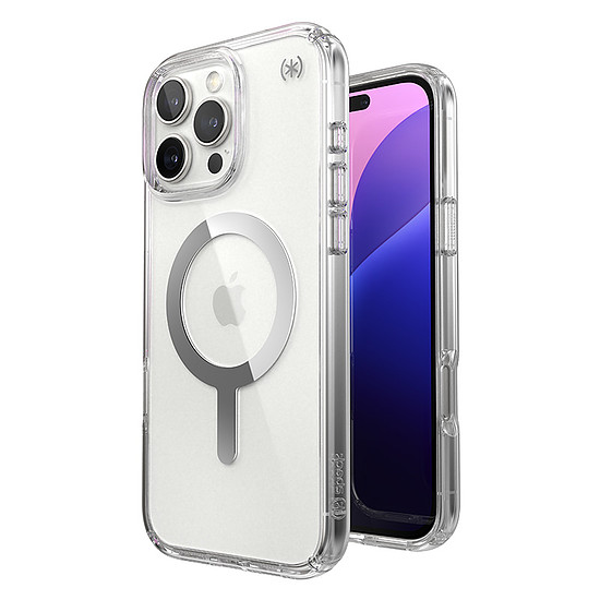 Speck Presidio Perfect-Clear MagSafe - tok iPhone 16 Pro Max készülékhez átlátszó / krómozott felület / Serene ezüst (150773-3240)