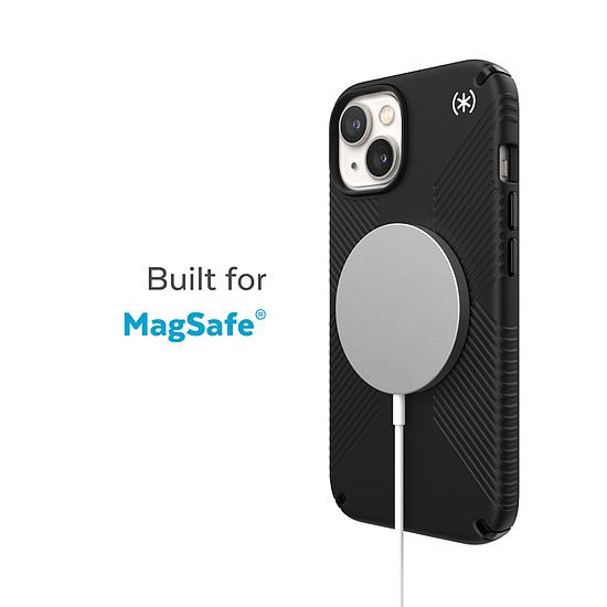 Speck Presidio2 Grip + MagSafe - iPhone 14 Plus tok MICROBAN bevonattal fekete / fekete / fehér (150117-D143)