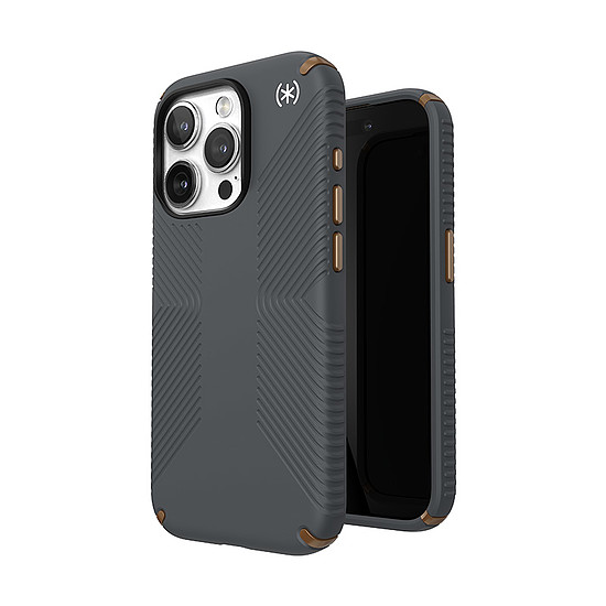 Speck Presidio2 Grip - tok iPhone 15 Pro készülékhez szénszürke / hideg bronz / fehér (150477-3212)