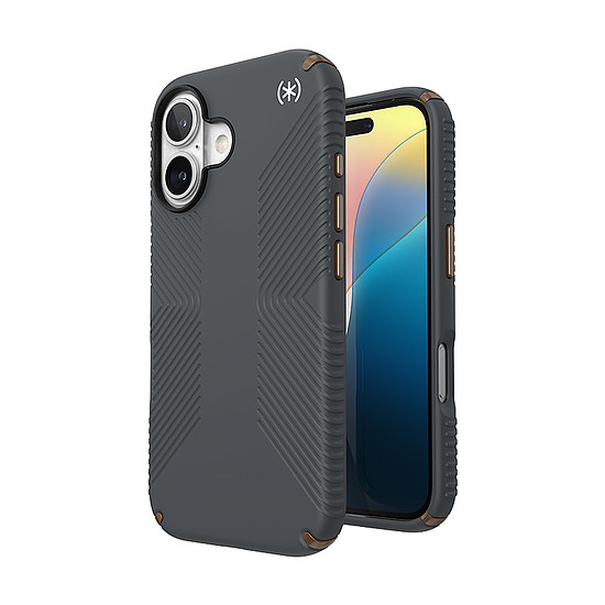 Speck Presidio2 Grip - tok iPhone 16-hoz szénszürke / hideg bronz / fehér (150779-3212)