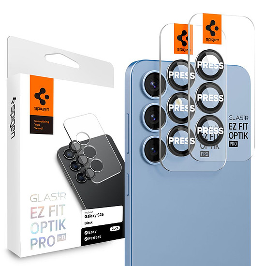 Spigen Optik Pro GLAS.TR EZ FIT 2 db-os kameravédő tok Samsung Galaxy S25 készülékhez, fekete