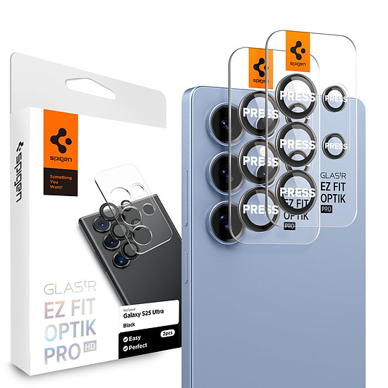 Spigen Optik Pro GLAS.TR EZ FIT 2 db-os kameravédő tok Samsung Galaxy S25 Ultra készülékhez, fekete