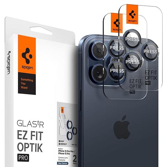 Spigen - Optik.tR EZ Fit Pro kameraüveg (2 csomag) - iPhone 14 Pro / 14 Pro Max / 15 Pro / 15 Pro Max - Kék titán (KF2317182)