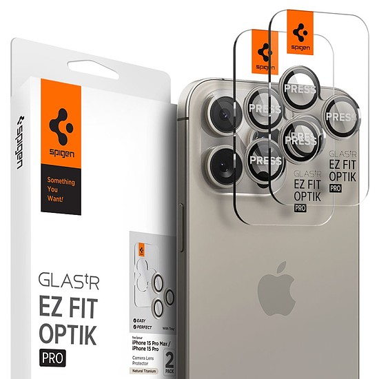 Spigen - Optik.tR EZ Fit Pro kameraüveg (2 csomag) - iPhone 14 Pro / 14 Pro Max / 15 Pro / 15 Pro Max - Természetes titán (KF2317183)