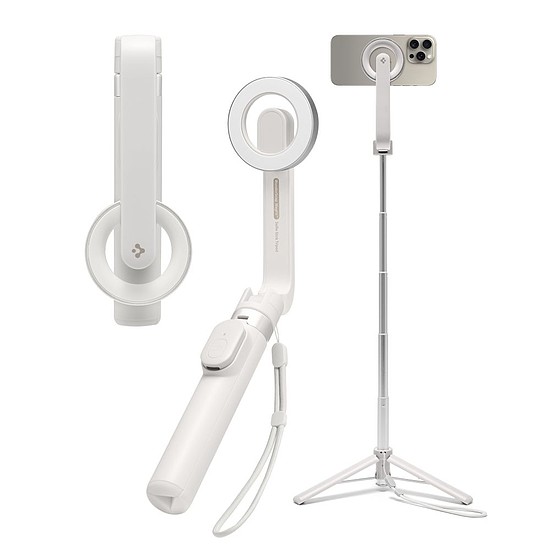 Spigen - Selfie Stick (S571W) - MagSafe kompatibilis, állvánnyal, stabil, Bluetooth, iOS és Android rendszerhez - Dune Beige (KF2338312)