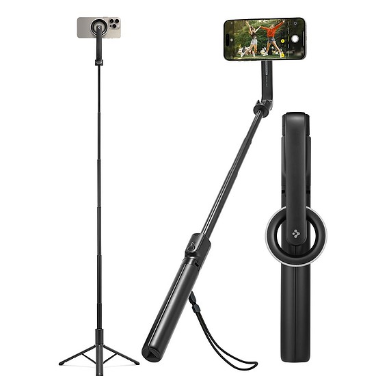 Spigen - Selfie Stick (S580W) - MagSafe kompatibilis, állvánnyal, stabil, Bluetooth, iOS és Android rendszerhez - fekete (KF2338310)