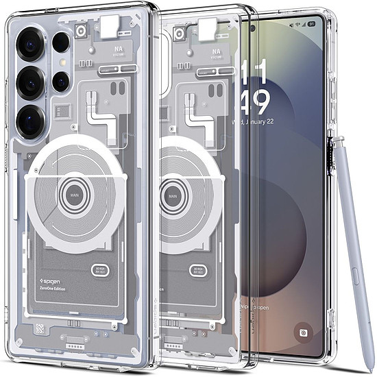 Spigen Ultra Hybrid Mag tok Samsung Galaxy S25 Ultra Zero One-hoz, fehér