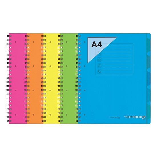 Spirálfüzet (Preject Book) négyzetrácsos, 5 regiszter, 120 lapos, mikroperforált, A4, ORNA "FLUO", vegyes szín (ARD0234FLU)