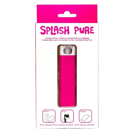 Splash Pure - Antibakteriális képernyőtisztító mikroszálas kendővel, 20 ml rózsaszín (SP-PU-PI)