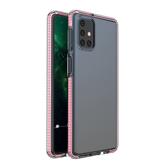 Spring Case átlátszó TPU gél védőborítás színes kerettel a Samsung Galaxy M31s világos rózsaszínhez