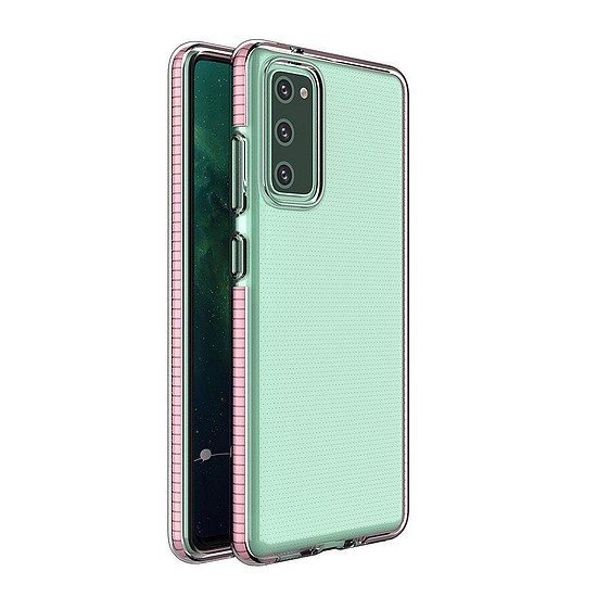 Spring Case átlátszó TPU gél védőborítás színes kerettel Samsung Galaxy A02s EU világos rózsaszín
