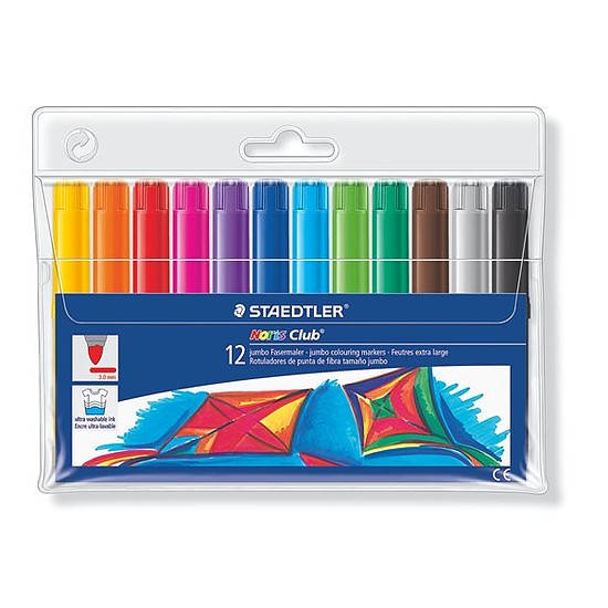 Staedtler Noris Club Jumbo filctoll vízbázisú tinta, élelmiszer színezékkel,kimosható 3mm 12 db-os készlet 340WP12