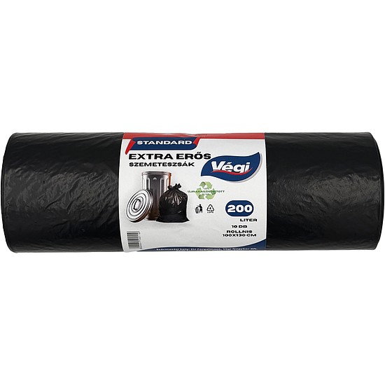 Standard szemeteszsák extra erős 200 literes fekete 10db/csg 100x130cm 30 micron