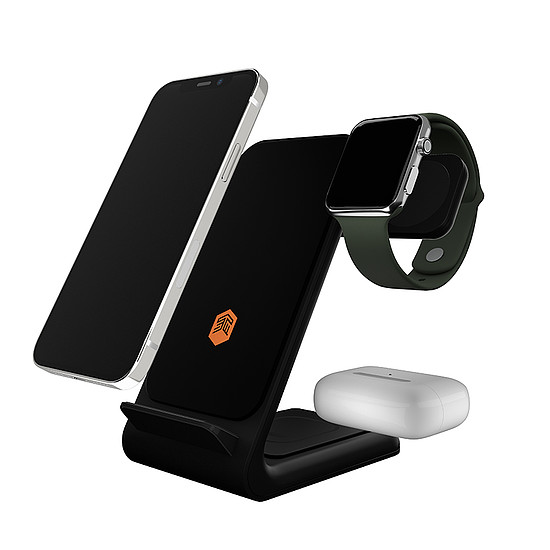 STM ChargeTree Swing 3 az 1-ben töltőállomás telefonhoz, AirPodshoz, Apple Watchhoz - fekete (STM-931-323Z-02)