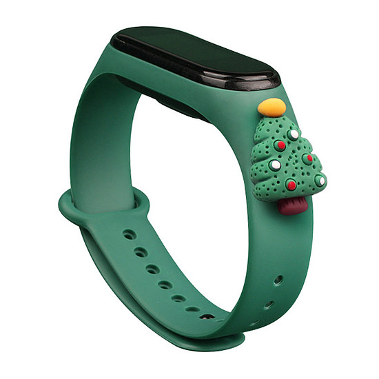 Szíjas Xmas csuklópánt Xiaomi Mi Band 4 / Mi Band 3 karácsonyi szilikon karkötőhöz, sötétzöld (karácsonyfa 2)