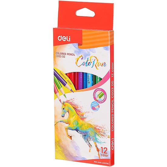 Színes ceruzakészlet, háromszögletű, DELI Color Run, 12 különböző szín (DEC00300)