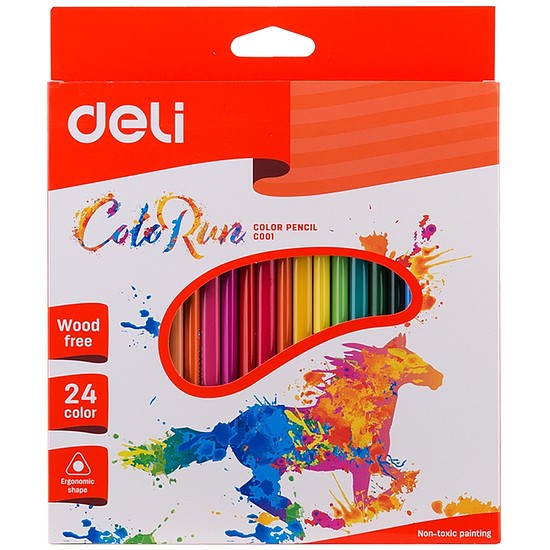Színes ceruzakészlet, háromszögletű, DELI Color Run, 24 különböző szín (DEC00120)