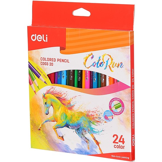 Színes ceruzakészlet, háromszögletű, DELI Color Run, 24 különböző szín (DEC00320)